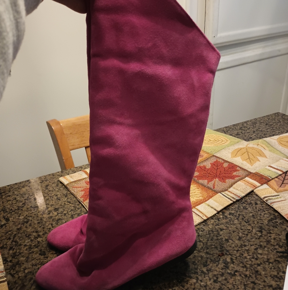 Hot Pink Suede Slouch Boots